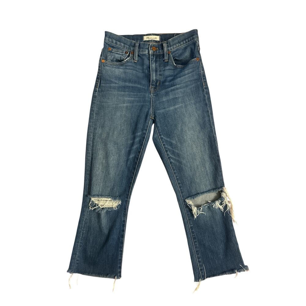 Women 25 Madewell 10" High Riser Demi Boot Denim Jeans Pants Bootcut Distressed